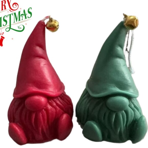 Holiday Themed Red Green Gnome Shaped Handmade Scented Beeswax Soy wax Candles - Picture 1 of 2